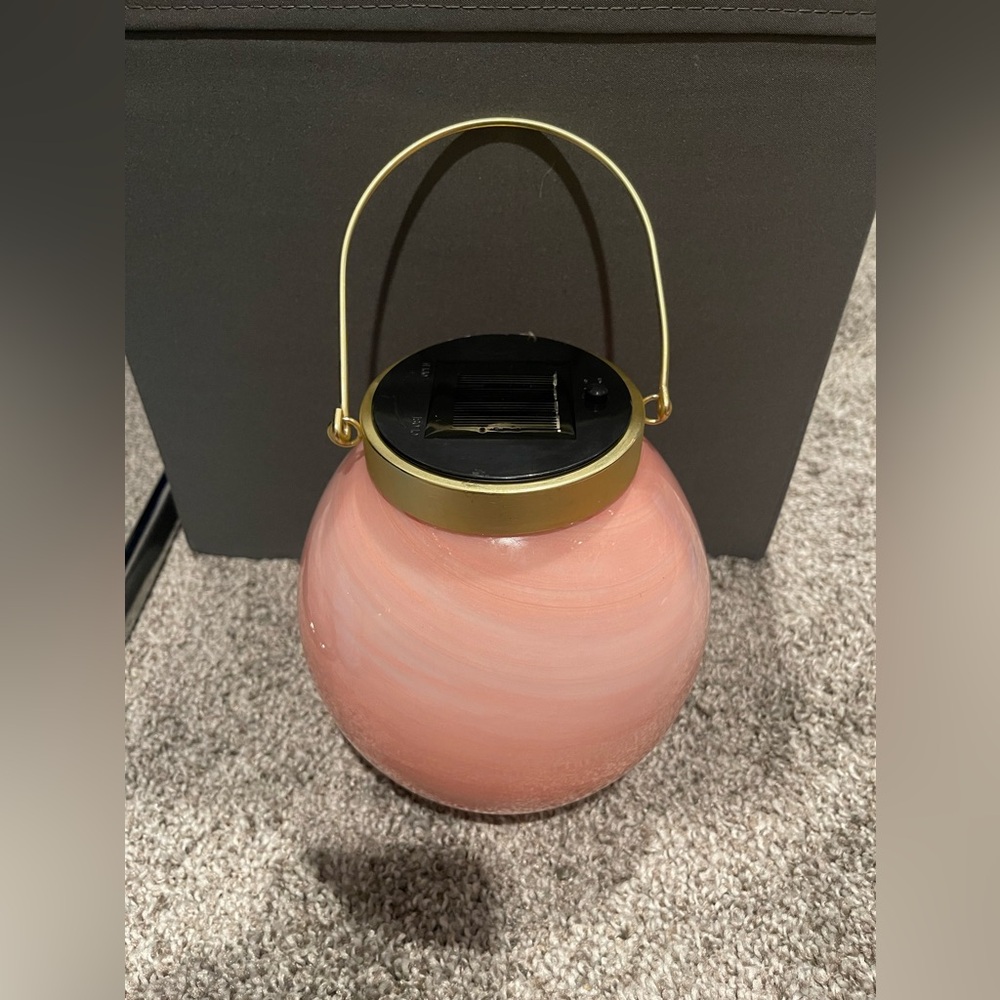 Solar Glass Ball Outdoor Lantern with Gold Handle- Pink